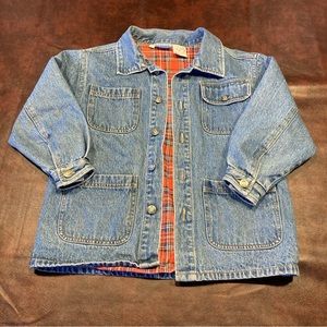 Red Plaid Flannel Lined Denim Jean Jacket